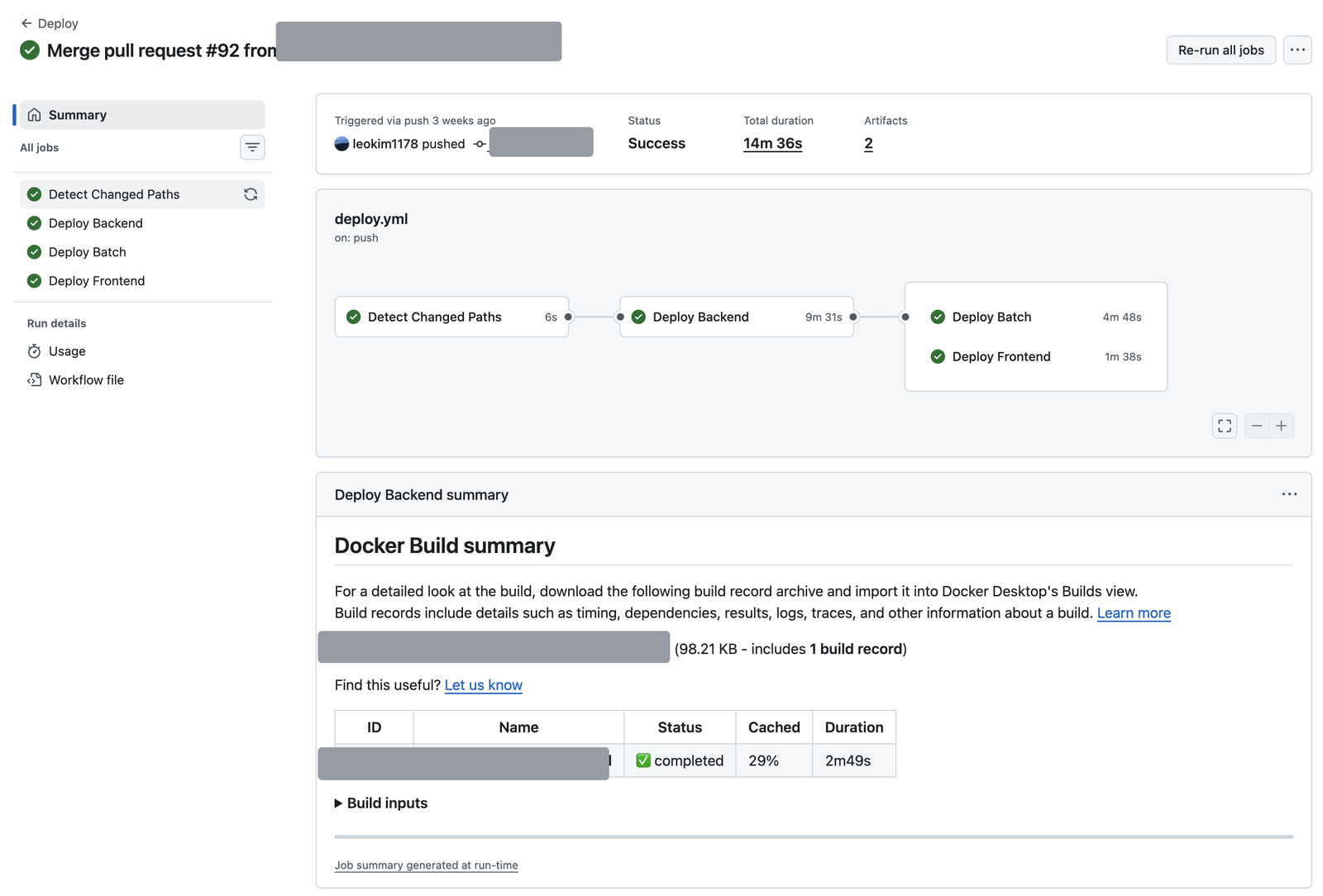 실제 실행 — Detect → Backend → Batch·Frontend 순서 강제